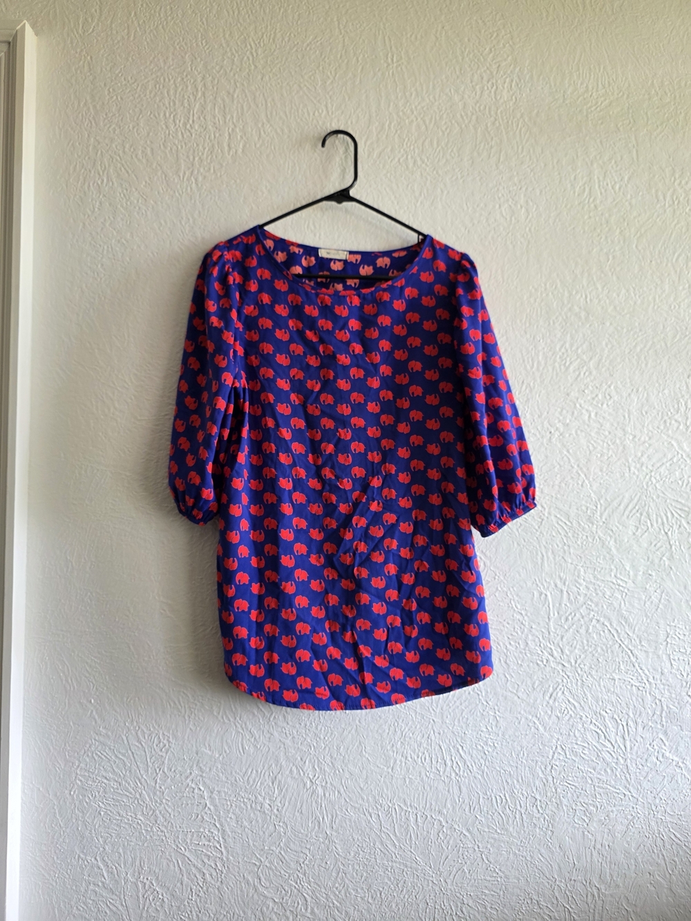 Everly Blue Blouse with Red Elephant Print